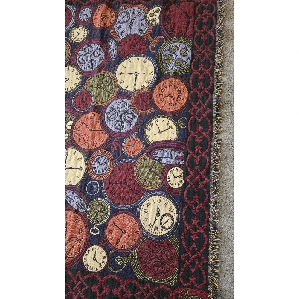 Vintage‎ Clock Tapestry Throw Blanket 61x42 Timepiece Art Fringe Wall Decor